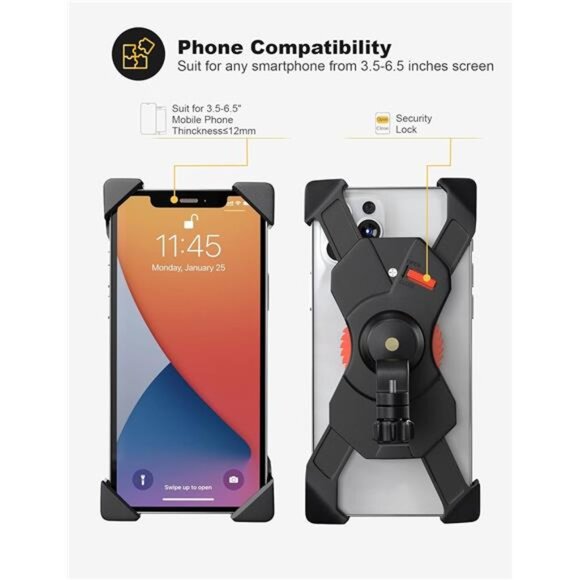 Bike Phone Holder, Handlebar Phone Mount with 360° Rotation for 3.5-6.5 inch - Picture 3 of 6